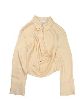 Blumarine Satin Long Sleeve Top in Beige
